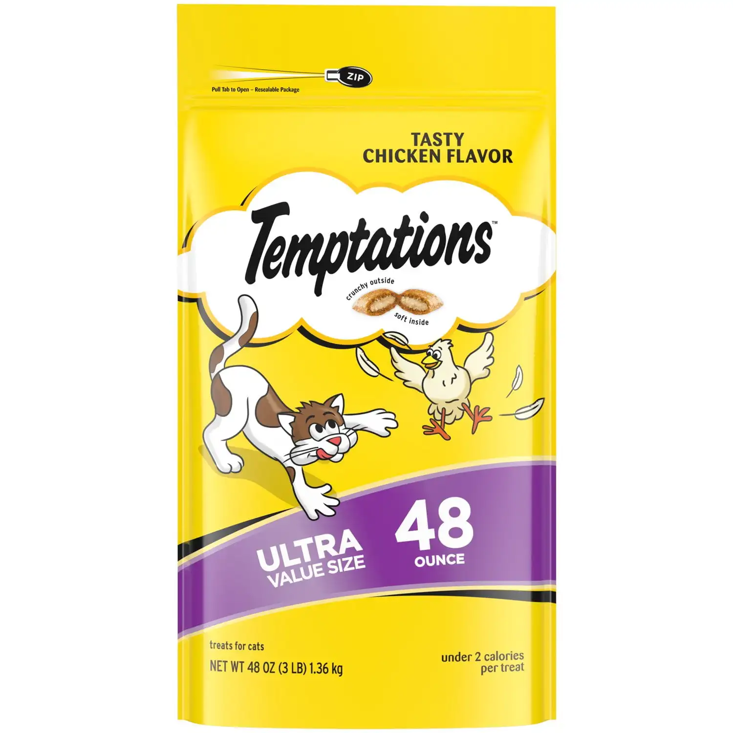 

Хрустящие и мягкие кошачьи лакомства со вкусом курицы Temptations, пакетик 48 унций