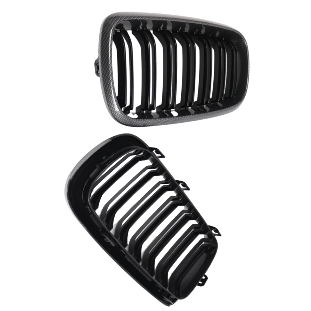 1 pair Front Bumper Kidney Grill for BMW X5 F15/X6 F16 2014-2021 Carbon Fiber Dual Line Racing Grilles Replacement Part