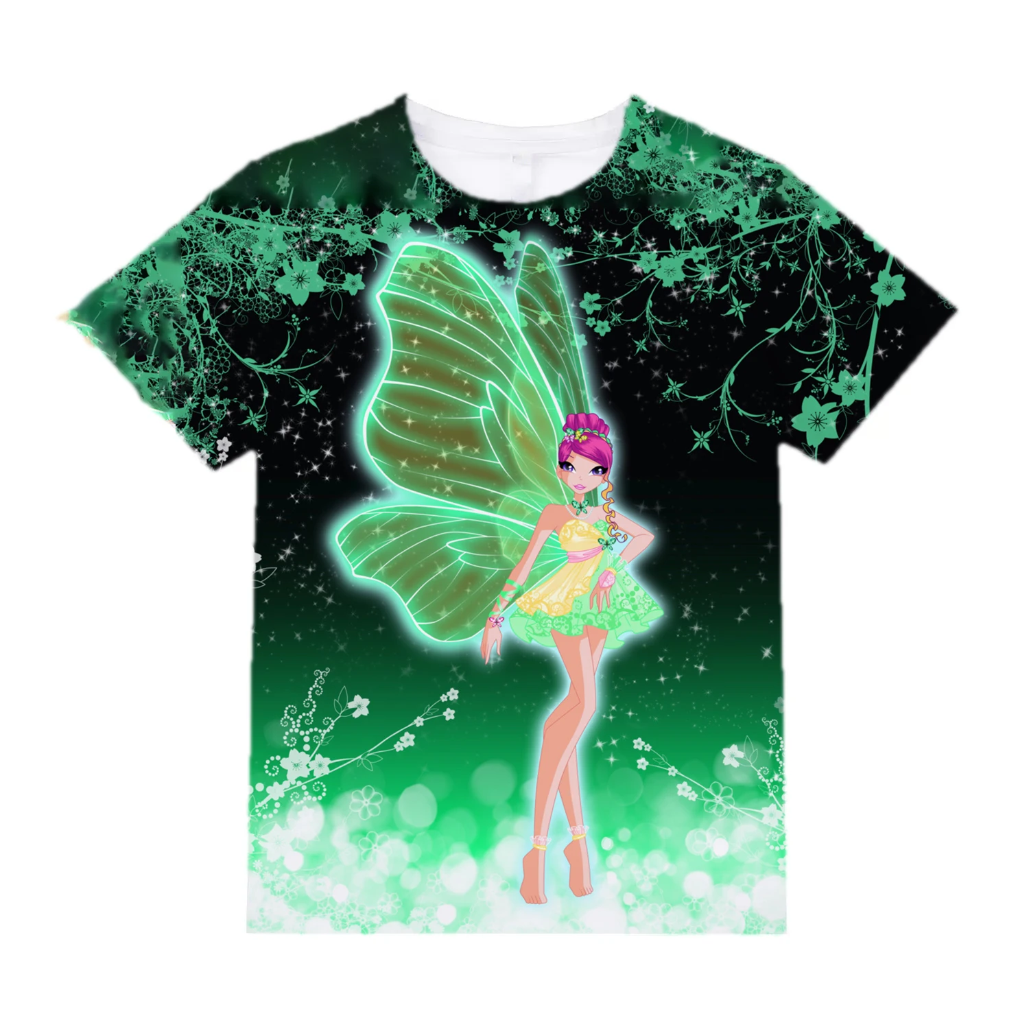 

Children Clothes For Girls From 9 To 12 Years A Glowing Butterfly T-Shirt Cute One Piece T Shirt Korean Style Anime Clothing