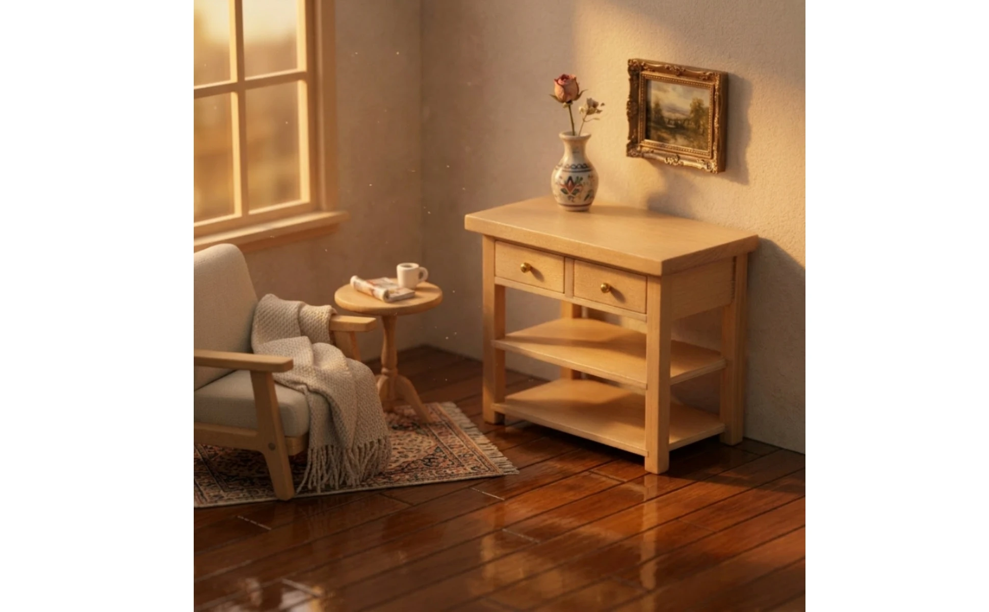 Dollhouse Side Cabinet Natural Finish Dollhouse Cabinet Furniture 1:12 Scale Decorative for Hobbyists, Diorama