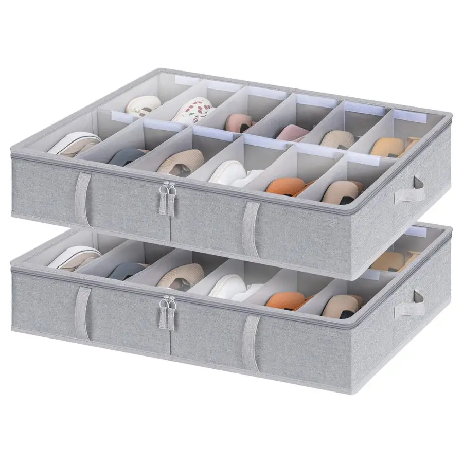

Органайзер для обуви в шкаф, вмещает до 24 пар, 2 упаковки, ультратолстые тканевые контейнеры для хранения обуви под кроватью с нижней опорой