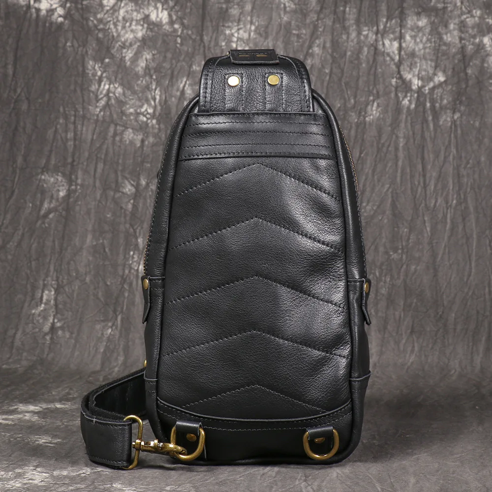 Vintage Genuine Cowhide Leather Mens Crossbody Bag Large Capacity Outdoor Travel Casual Shoulder Backpack