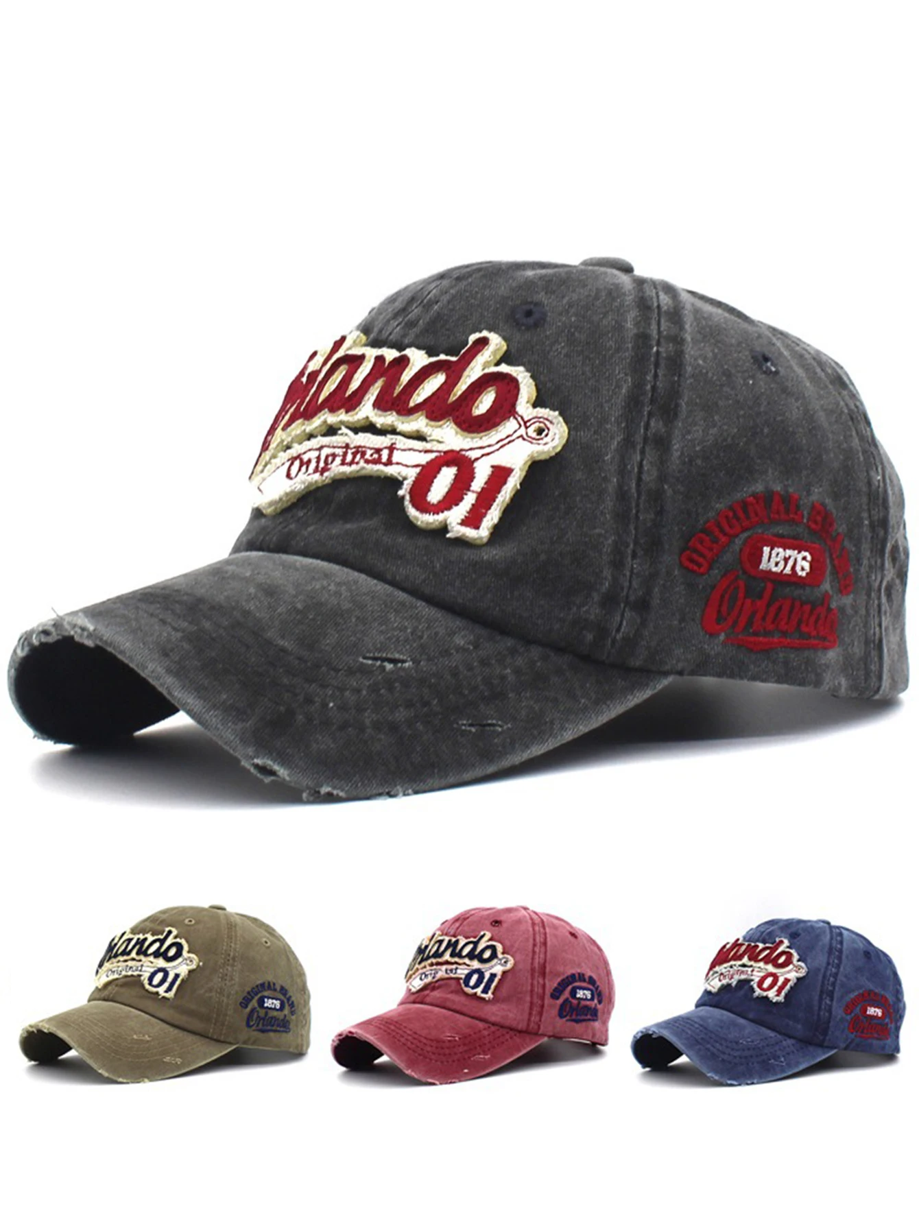 1 unisex all season fashionable Washed retro retro letter Orlando baseball cap