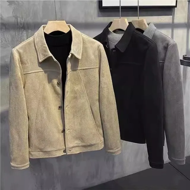 

Men's Suede Jacket Autumn Winter Thick Casual Style Korean Fashion Lord Wind Men's Top Clothes Warmth Outerwear Coat