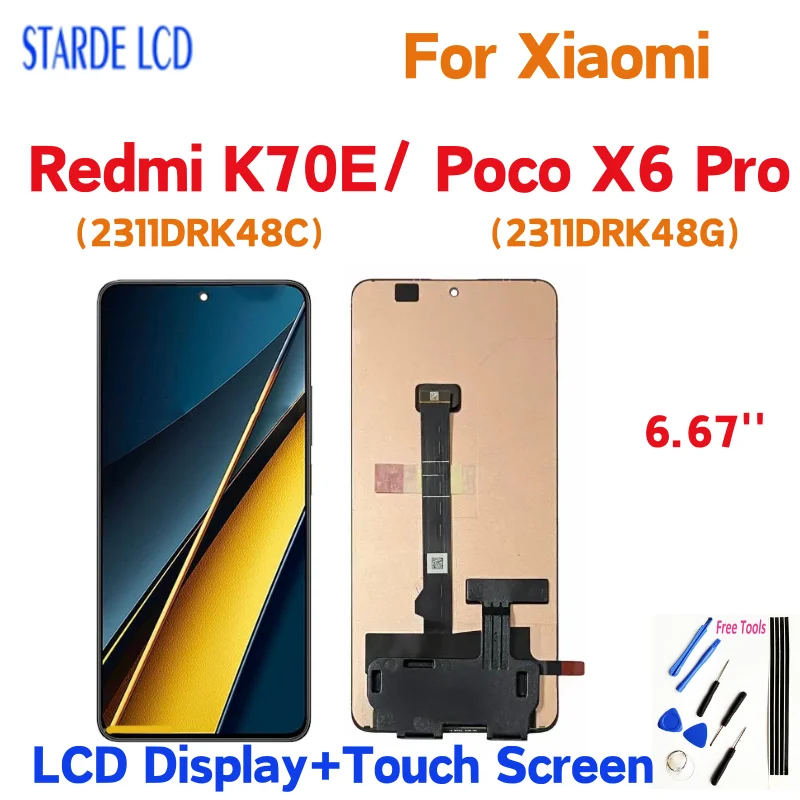 

6.67"For Xiaomi Poco X6 Pro 23122PCD1G LCD Display Touch Screen Digitizer Assembly For Redmi K70E K70e 2311DRK48C Replacement