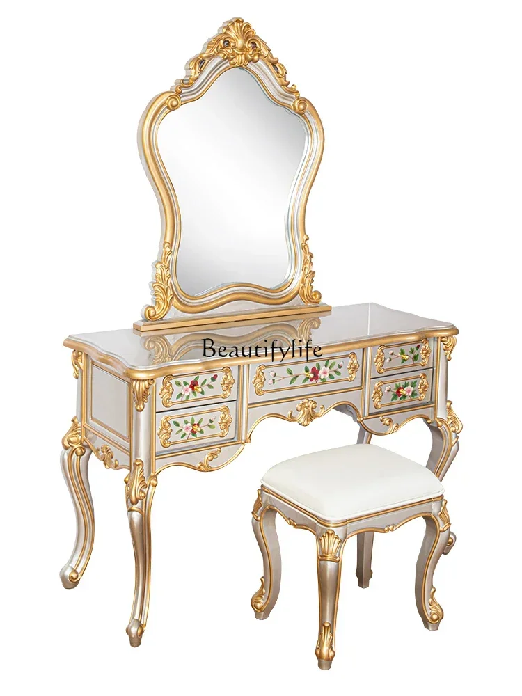 

FG11European-style engraved painted paint luxury high-end bedroom with mirror dresser