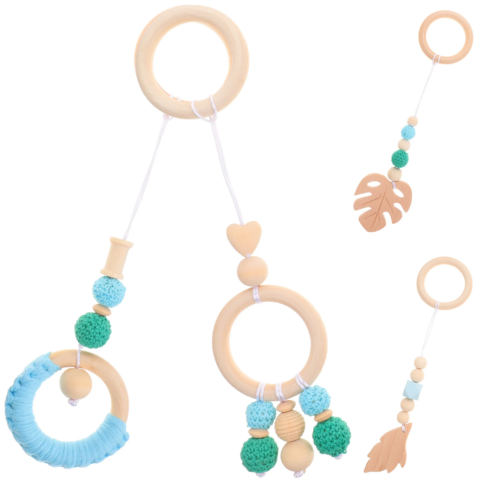 4pcs Wood Hanging Rattle Crib Stroller Pendant Nursery Bed Decoration Infant Toddler Sensory Play Activity Ornament