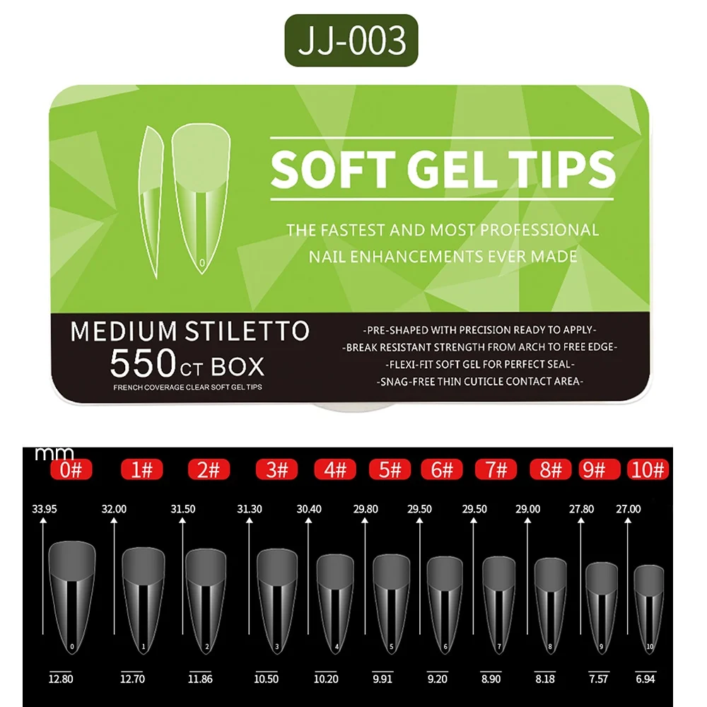 550 stks Zachte Gel Nail Tips Medium Korte Amandel Doodskist Volledige Dekking Matte Extension Tool Acryl Druk op Nagel Franse manicure Decor
