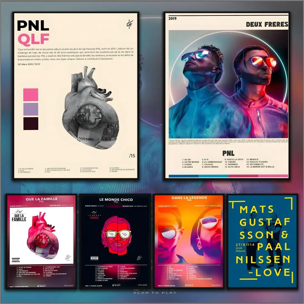 Álbum Deux Freres P-PNL cartel HD arte adhesivo pared impermeable hogar Anime película cantante sala de estar dormitorio Bar estético