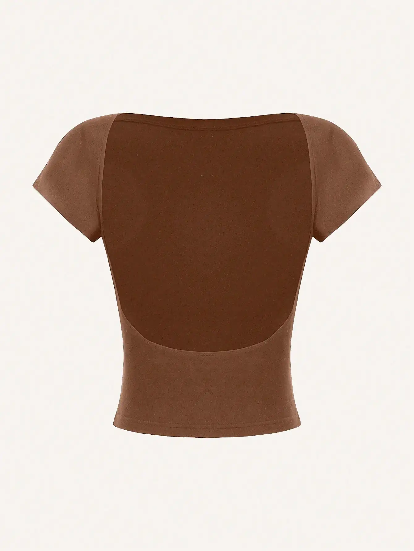

Brown Minimalist Backless Crop Top with Short Sleeves for Summer Casual Wear