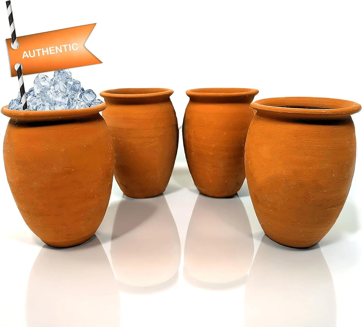 Handcrafted Natural Clay Cups Set for Hot & Cold Beverages - Tequila, Margaritas, Mojitos (Set of 4)