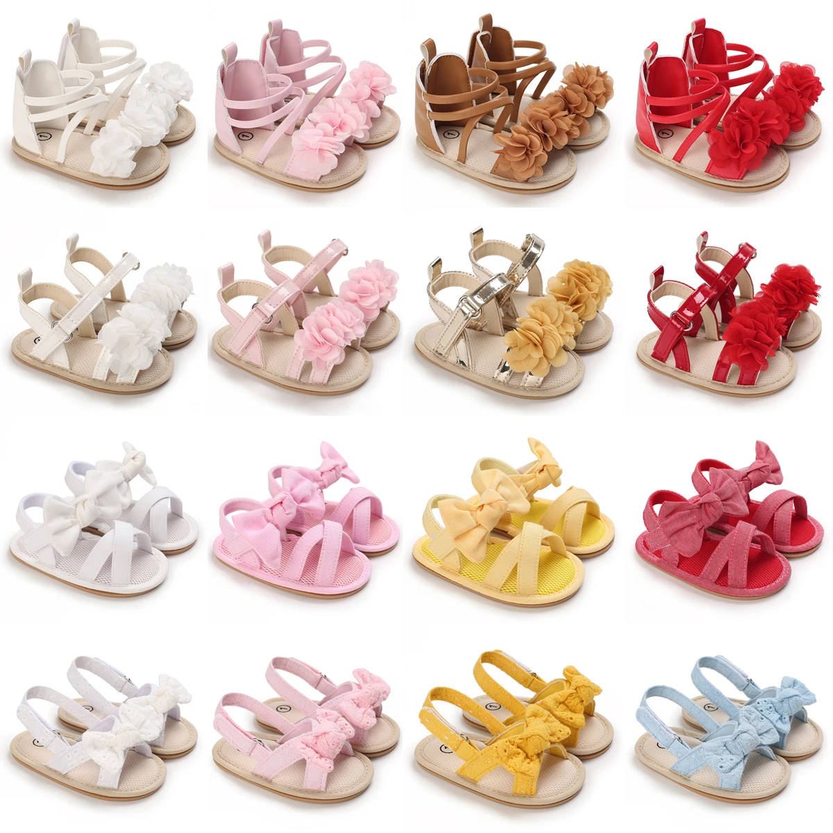 

2022 New Summer Baby Girls Shoes Fashion Flower Sandals Soft Rubber Sole Non-Slip First Walker White Baptism Casual Shoes