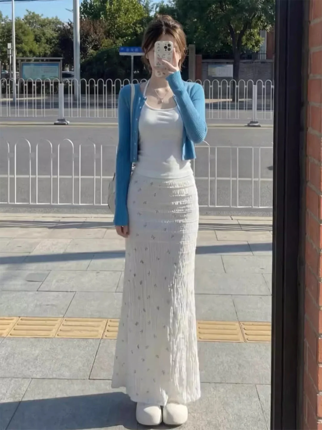 

Spring 2026 Chic Korean Style Women's Dress And Cardigan Set Slimming Long Skirt High Waist Short Top Long Sleeve round Neck