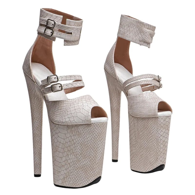 Leecabe 23cm/9 polegadas cobra pu superior dedo do pé aberto moda plataforma sandálias de salto alto sapatos de dança de poste