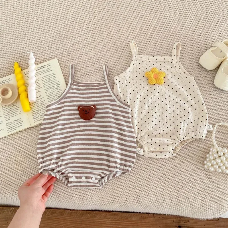 Summer Korean Version Baby Suspender Jumpsuit for Men and Women Baby Cartoon Sleeveless Vest Crawling Suit Newborn Thin Hay