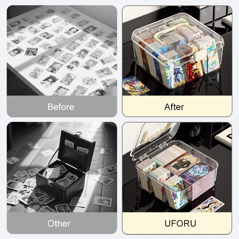 صندوق تخزين بطاقات UFORU، مقبض حزام شفاف مقاوم للغبار والرطوبة، صندوق فرز متعدد الوظائف محمول بسعة كبيرة #4