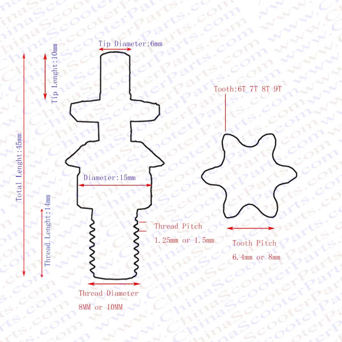 6 7 8 Tooth 6T 7T 8T Front Pinion Sprocket 47CC 49CC Mini Moto Pocket Dirt Pit Bike ATV 25H T8F  10MM Thread