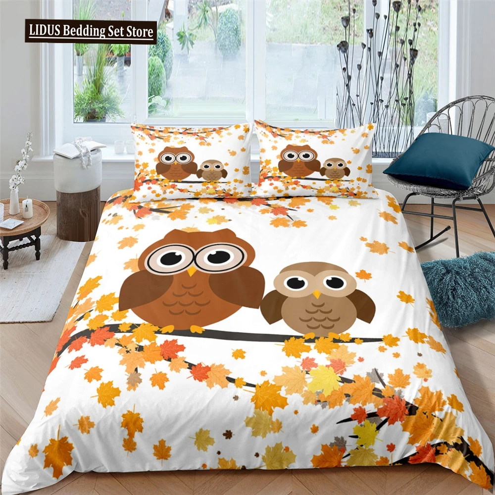 

Cartoon Lovely Owl Print Bedding Set Kids Queen Duvet Cover Set Full Twin Queen King Size Comforter Cover For Kids Boys Girls