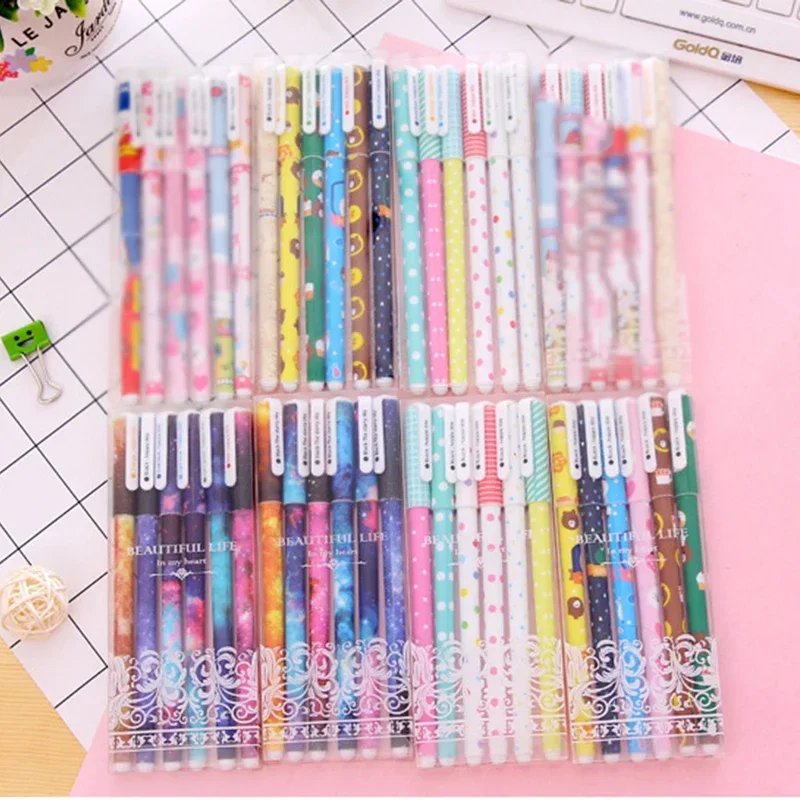 6pcs/lot 0.38mm Cartoon Dots Star Series Gel Pens Handwriting Pen Student Stationery Office School Supplies 5 Types