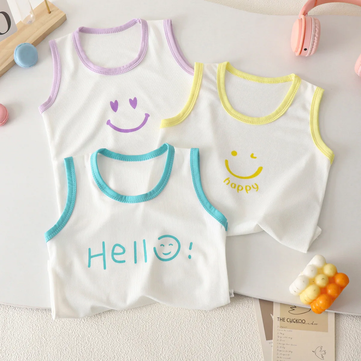 Boys Girls Underwear Tank Cute Design Undershirts Tops For Baby Breathable Tops