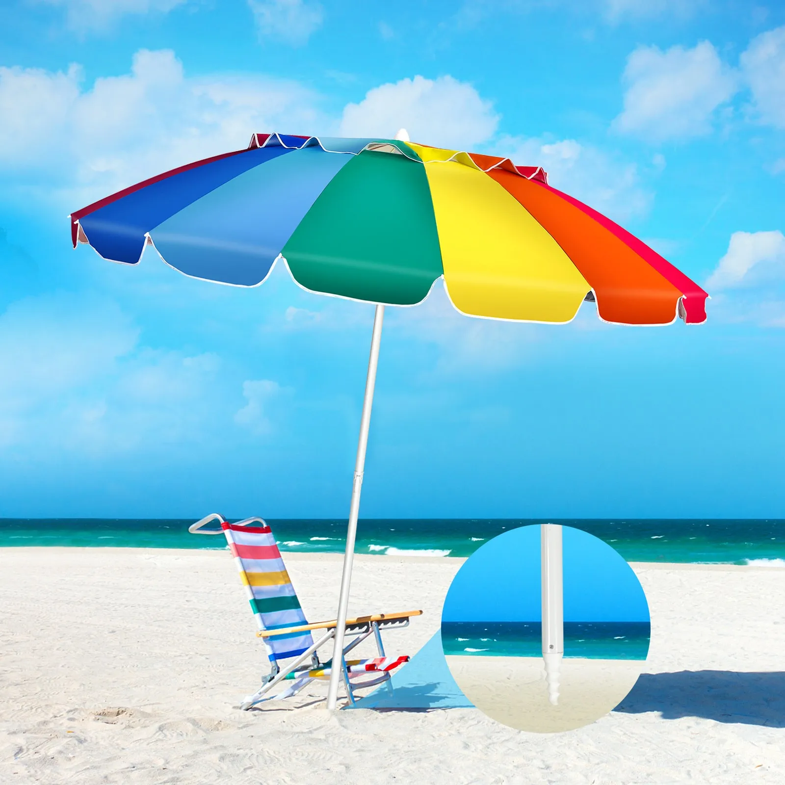 

8ft Beach Umbrella Outdoor Patio Garden w/ Carrying Bag Sand Anchor Rainbow