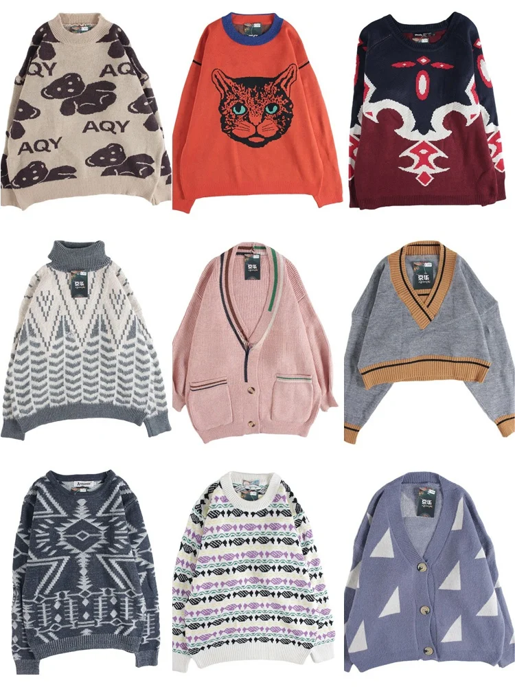 

Vintage Loose ex Pullover Sweater Bold Color Blo Pattern Fair Isle Woolen Knitwear for Autumn Winter Women's Faion