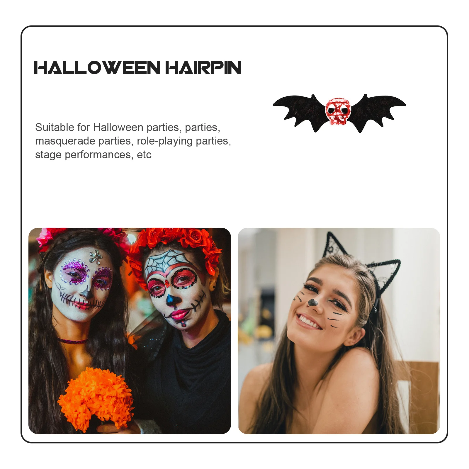 

6Pcs Skull Bat Hairpins Halloween Hair Clips for Bat Wing Skull Hairpin Decor Lightweight Party Hair Accessories