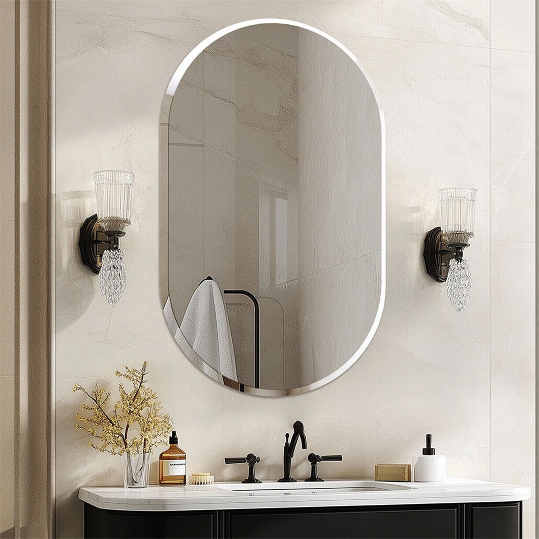 Frameless Oblong Wall Mirror Livingroom Accent Mirror Decorative Oval Mirrored Glass Vanity for Bathroom Dining Room Hallway