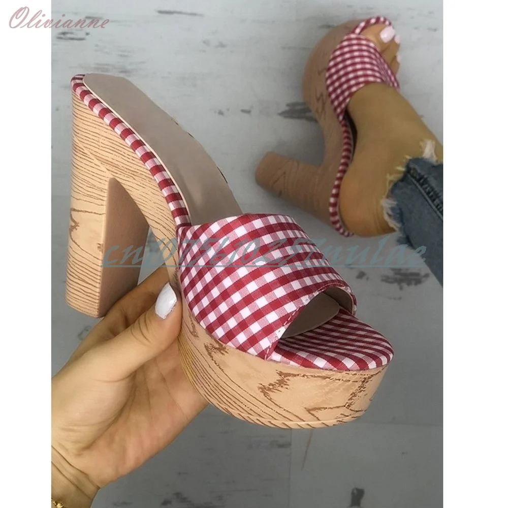 

Red Mixed Color Open Toe Slippers Chunky High Heel Concise Slip-on Elegant Retro Hot Party 2025 Women Shoes Zapatos Para Mujere