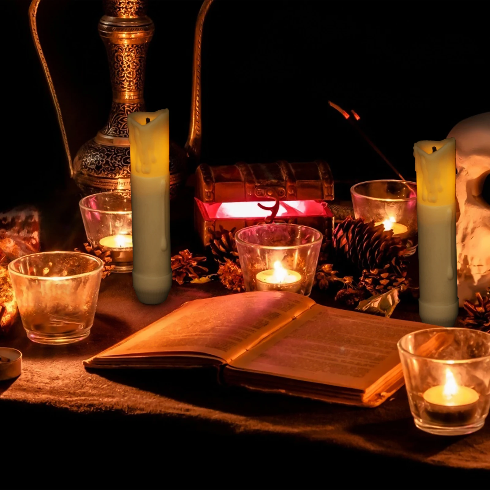 

12PCS LED Electronic C les Long Rod Tea Lights Smokeless Operated Plastic Material Simulated Flickering Effect Wedding