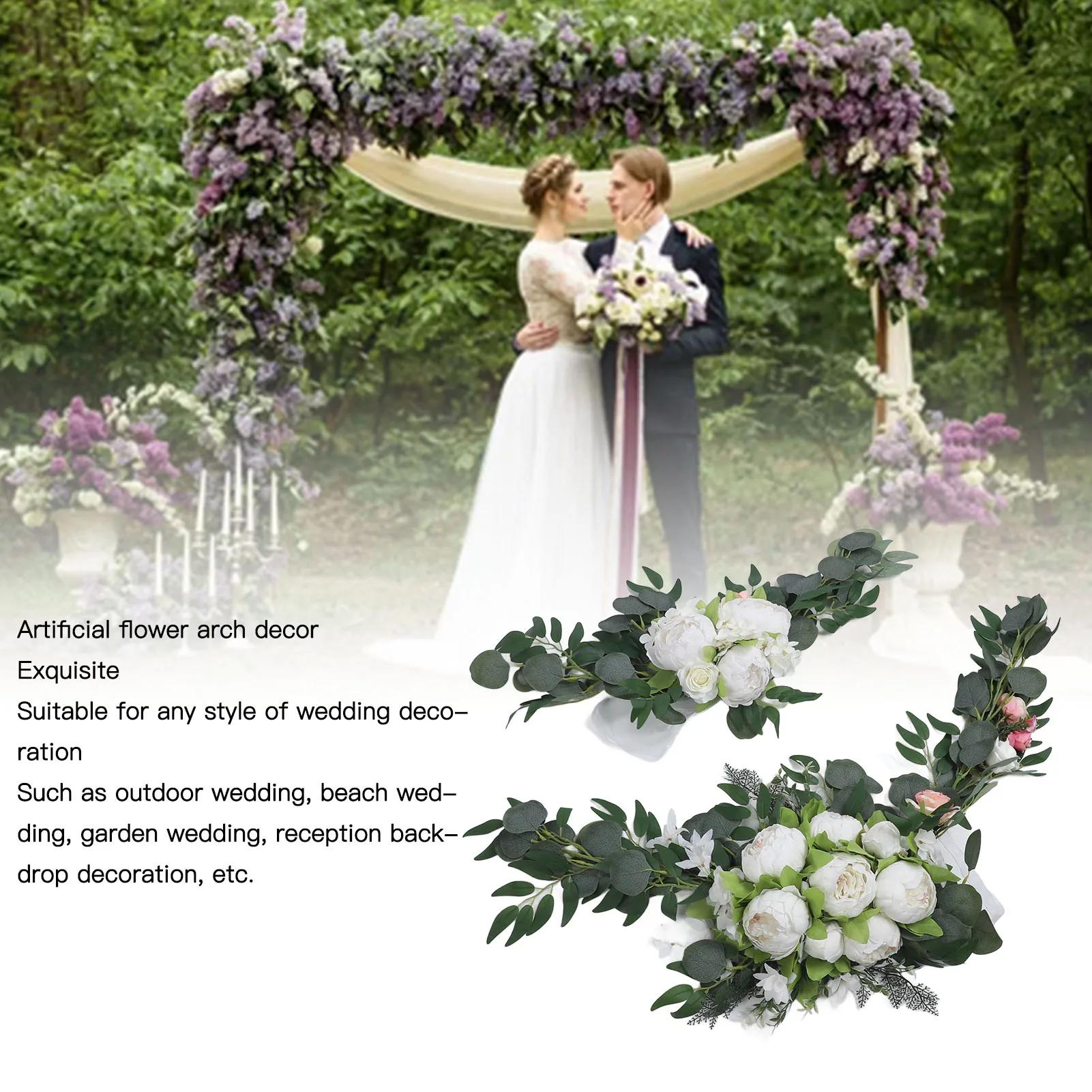 2Pcs Artificial Wedding Arch Flowers Colorfast Exquisite Romantic Weddings Welcome Signs Floral Decoration For Outdoor Party