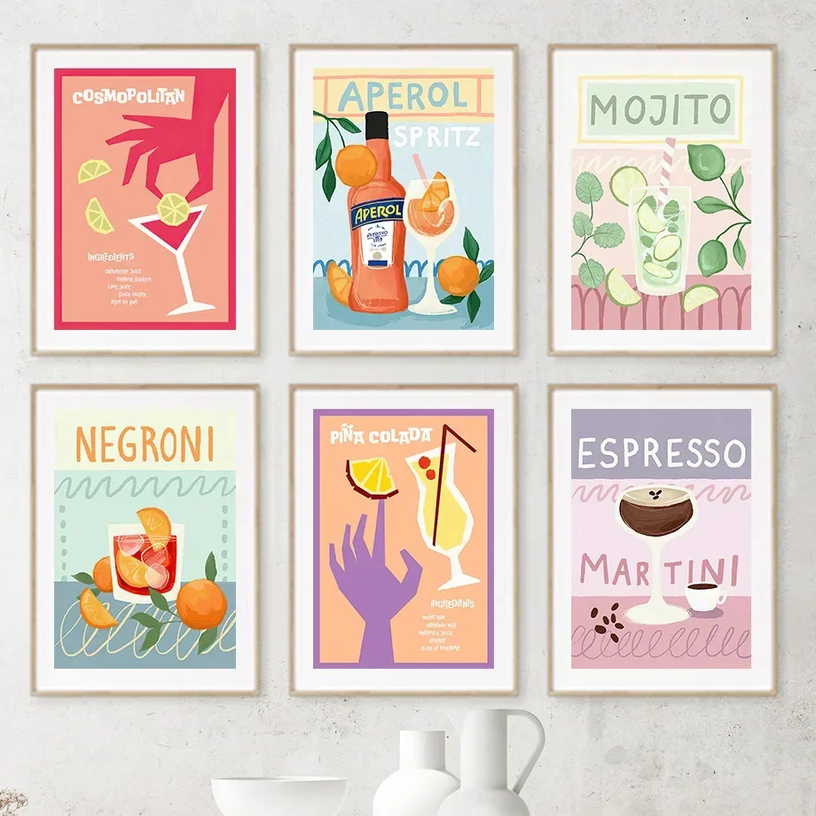 No Framed Printing Picture Cocktail Color Block Hand Mojito Wall Art Canvas Painting Nordic Posters And Prints Abstract Wall