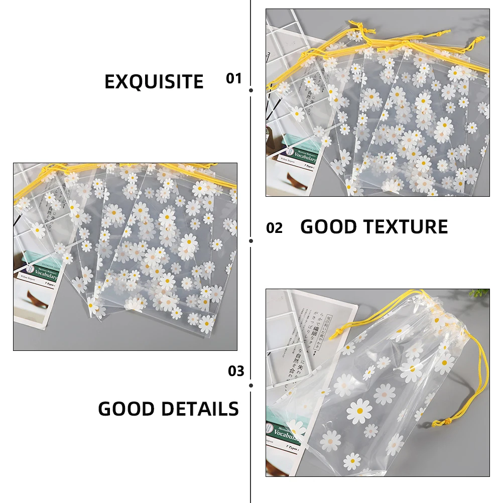 

25pcs Daisy Stringing Transparent Storage Bags Plastic Pouch Packing Bag for Candy Travel Yellow Organizing Bread Small Items