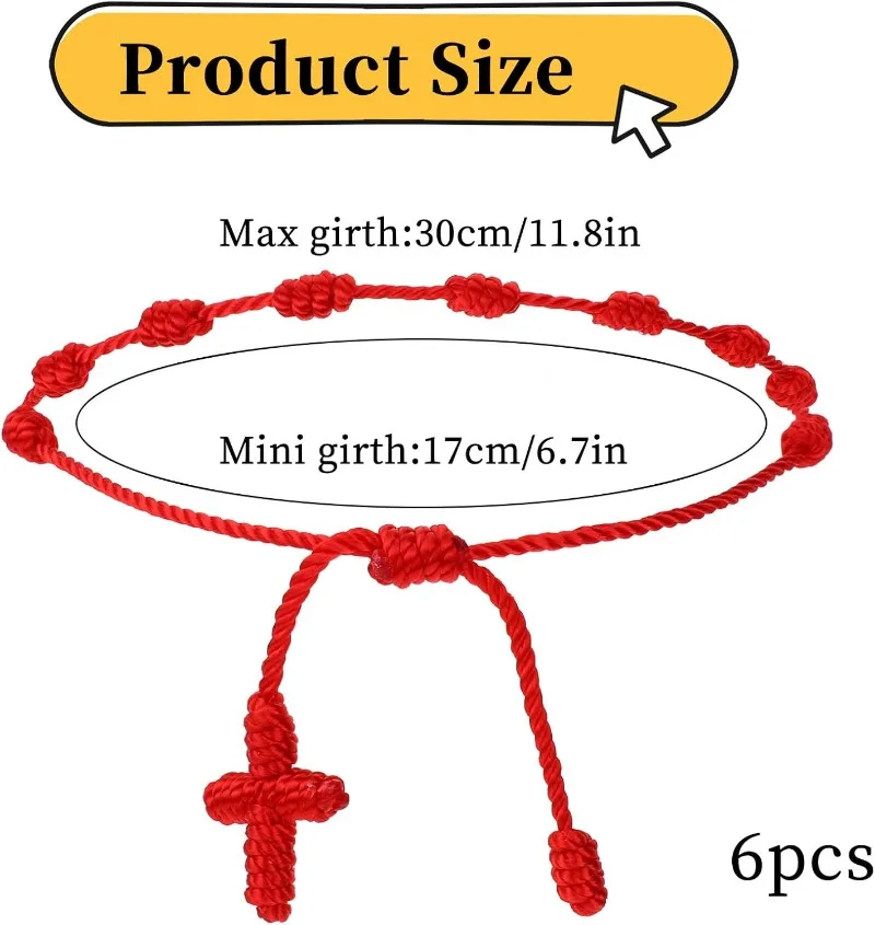 6Pcs Adjustable Red Cord 7 Knot String Bracelets Good Luck Red Knot Chain Braided Bracelet for Lucky Women, Friendship, Lovers