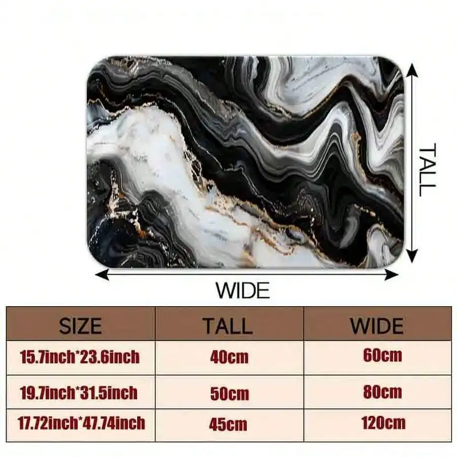 1pc Flannel Floor MatModern Abstract Black And White Marble Print Floor Mat With Gold Vein Accents Luxury Non-Slip RugNon-Slip, Machine Washable, Soft Area Rug