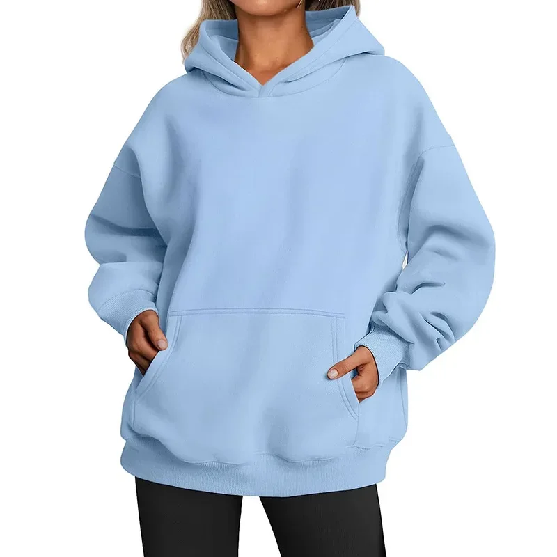 New Womens Hoodies Spring and Autumn Hooded Sweater Casual Pocket Top for Women