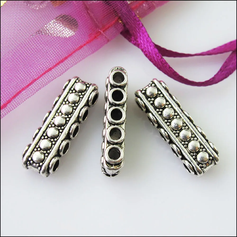12Pcs Antiqued Silver Color 5-5Holes Spacer Beads Bars Charms Connectors 8.5x23mm