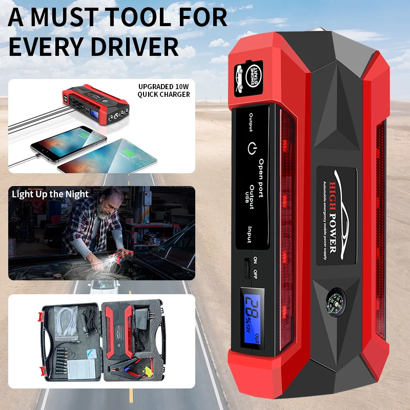 1000A Car Jump Starter 12V 89800mAh Power Bank Benzyna Diesel Ładowarka samochodowa Rozruch dla Auto Battery Booster do uruchamiania samochodu