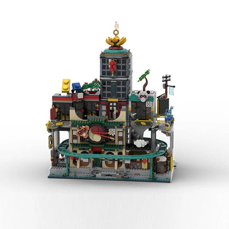 QWERT City Street View Model MOC Building Bricks City Of Lanterns Modular Technology Gifts Holiday Assemble Children Toys Suit