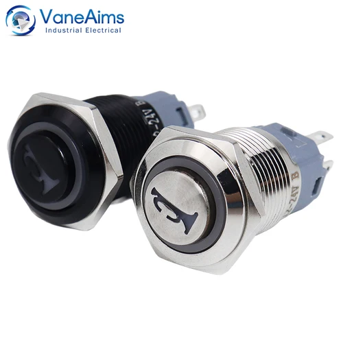 Imagen 2 del producto 1 Uds. Interruptor de botón de bocina de 16mm 12V 24V 220v botón pulsador de reinicio automático momentáneo Panel de barco de coche interruptor de Metal LED para automoción marina