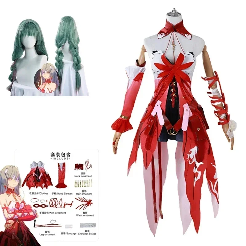 c;4,h'6\e/7;Game Wuthering Waves Phrolova Red Spider Lily Suit Gorgeous Dress Uniform Cosplay Costume Wig Halloween b;6,k'8\s.9/ view 2