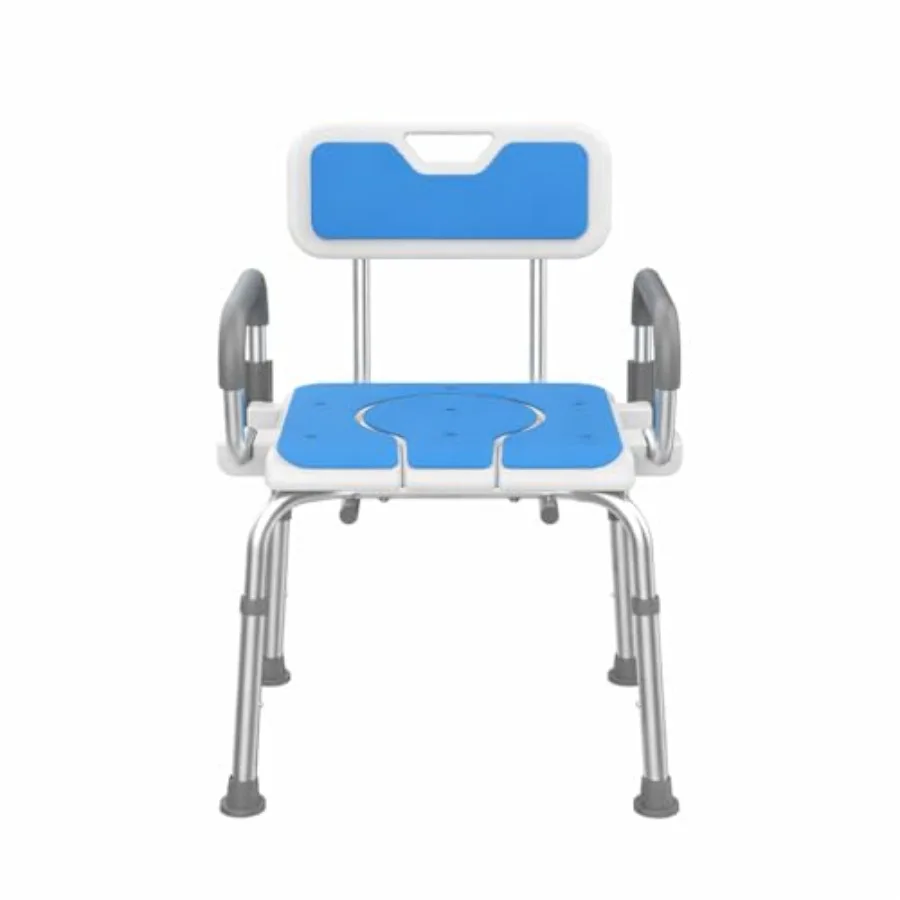 

Shower Chair and Commode Combo with Flip-Up Armrests Adjustable Bath Seat with Hole Rust-Resistant Non-Slip Bathroom Bench for
