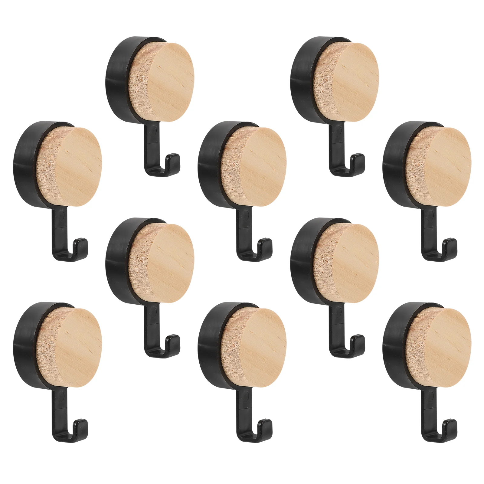 10 Pcs Wooden Round Head Sticky Hook Wall Towel Decorative Hooks for Hanging Retro Bag Wall-mounted