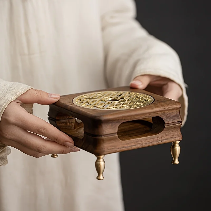 Chinese Zen Wooden Tea Warmer -All-in-One Heat-Resistant Stand for Teapot/Candle Cooking/Brewing,Portable Home Decor (No Candle)