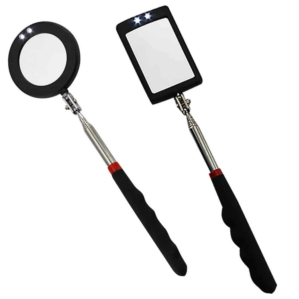 360° Inspection Mirror LED Light Telescoping Mirrors Extend Mechanic Tools Inspection Mirror Telescopic Handle Repairing Tools