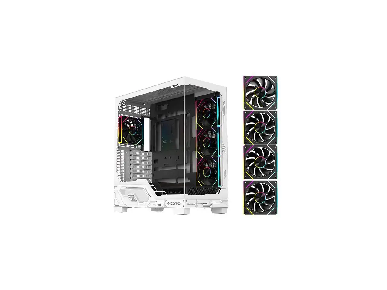 DIYPC IDX2-Ultra-ARGB Black USB3.0/Type C Tempered Glass ATX Gaming Computer Case w/ Dual Tempered Glass Panel and 4 x ARGB PWM Fans (Pre-Installed)