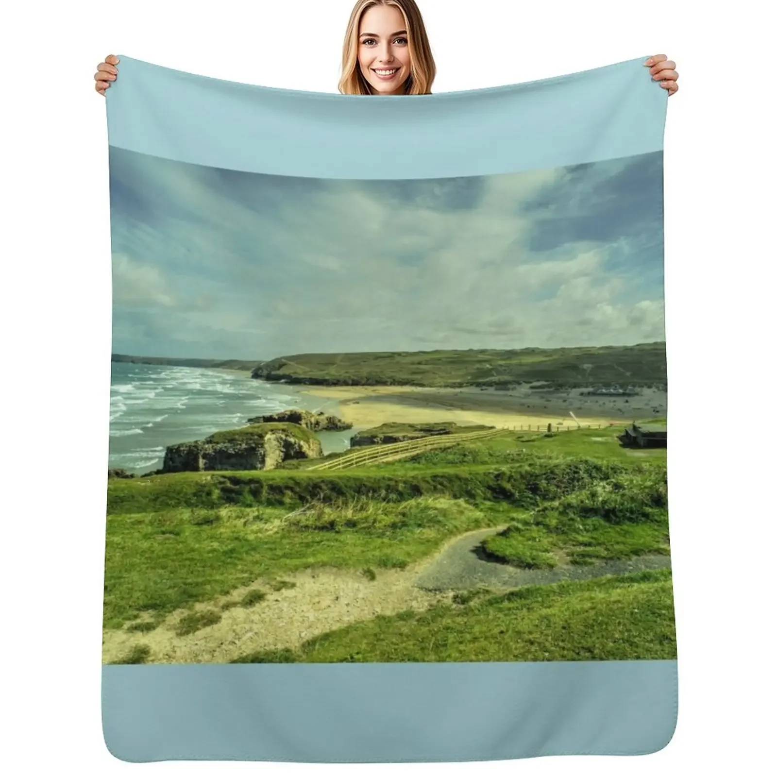 

Perranporth Headland Throw Blanket Soft Summer Beddings christmas gifts Blanket