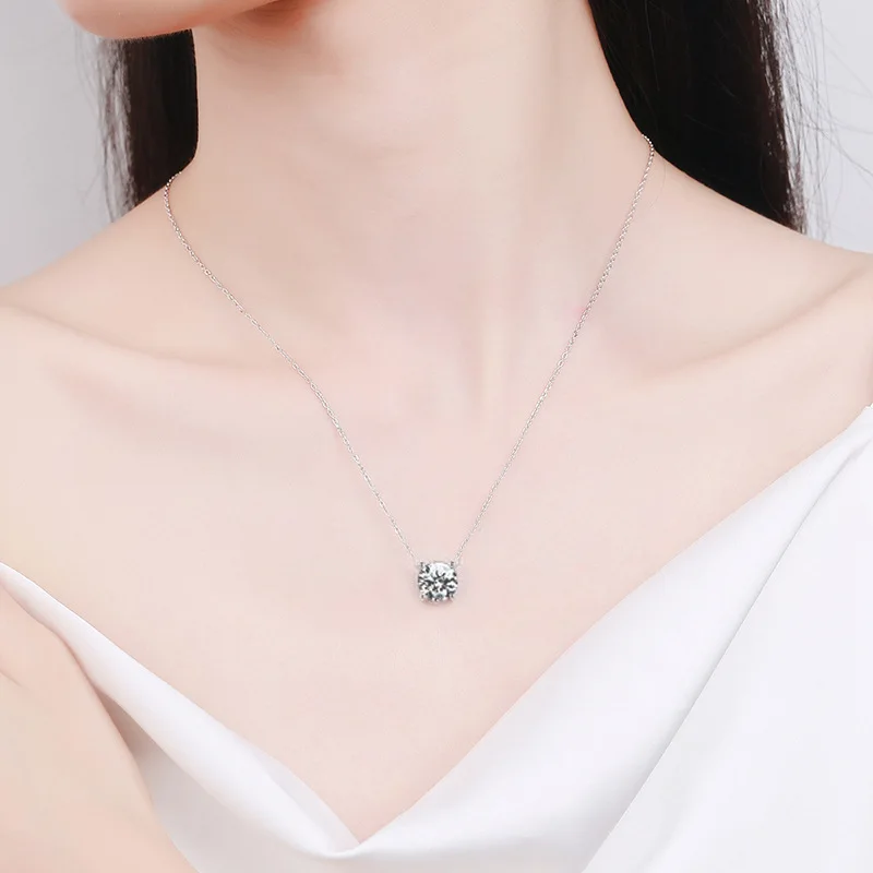 JoyceJelly S925 Sterling Silver Moissanite Necklace For Women Simple Four-claw Pendant Collarbone Chain Classic Luxury Jewelry 6