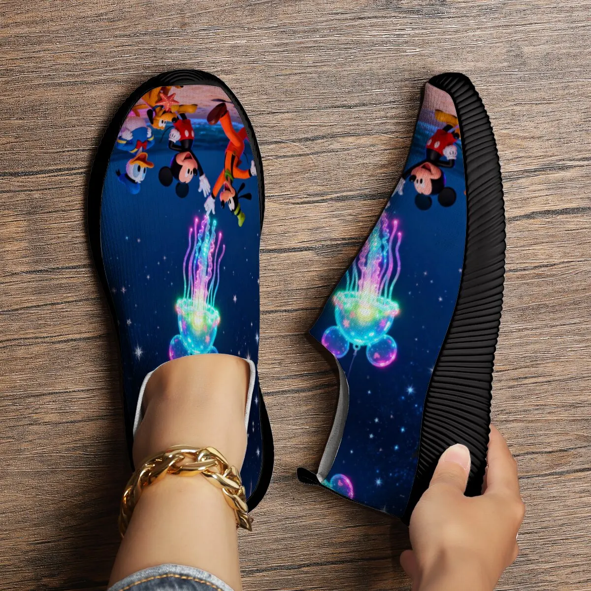 

Mickey Mouse Shoe Hello Kitty Disney Starry Sky Slip-On Shoes for Women Kids Shoes for Girl Woman's Casual Flats Ladies Shoes