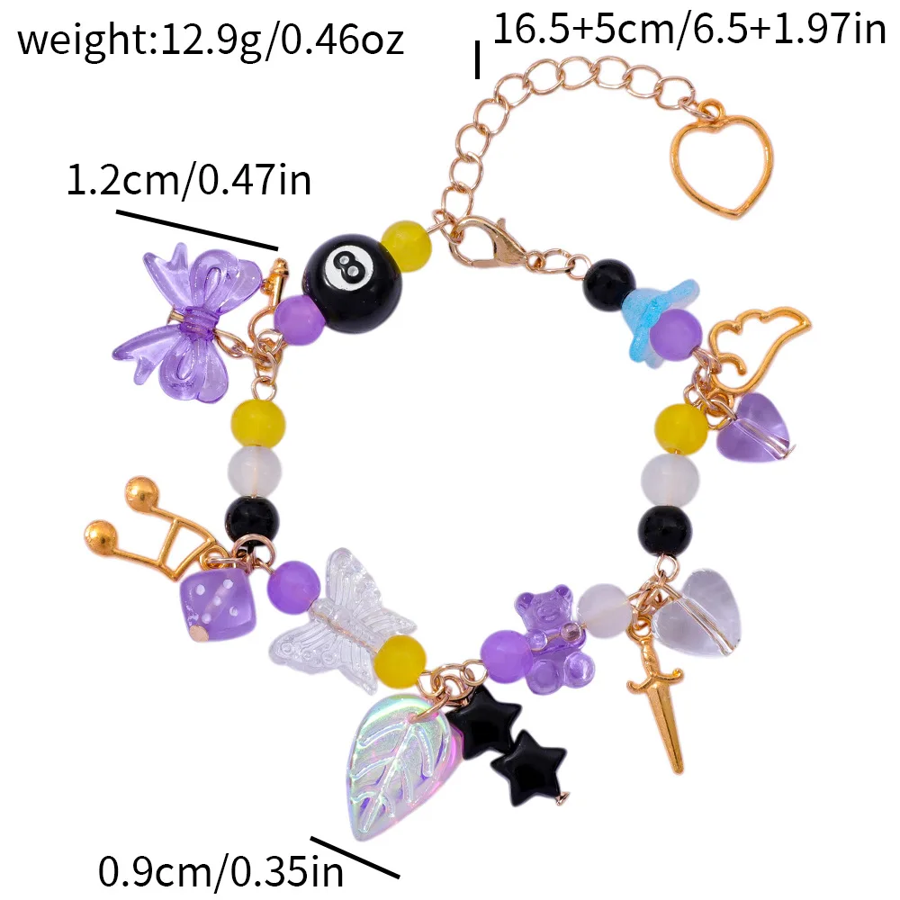 Cute Black 8 Pool Ball Charm, Fashionable and Unique, Exquisite Heart, Leaf, and Star Lady Bracelet